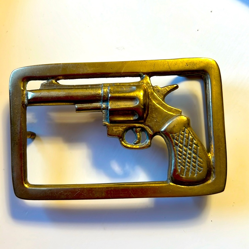 Vintage Solid Brass Pistol Belt Buckle